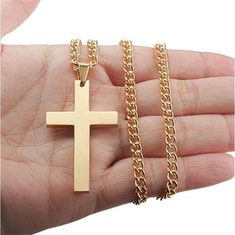 60CM Titanium Steel Cross Necklace Gold, Silver And Black Three-color Minimalist Pendant European And American Retro Anti-allergic Trend Chain Men And Women Same Style Versatile Fashion Necklaces