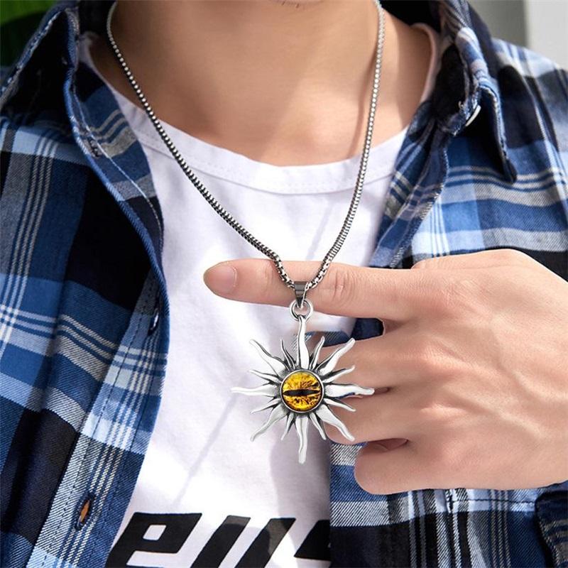 60cm Titanium Steel Evil Eye Necklace European And American Harajuku Punk Style Anti-allergic Lifelong Color Protection Men And Women Same Dark Style Disco Music Festival Eye-catching Tool