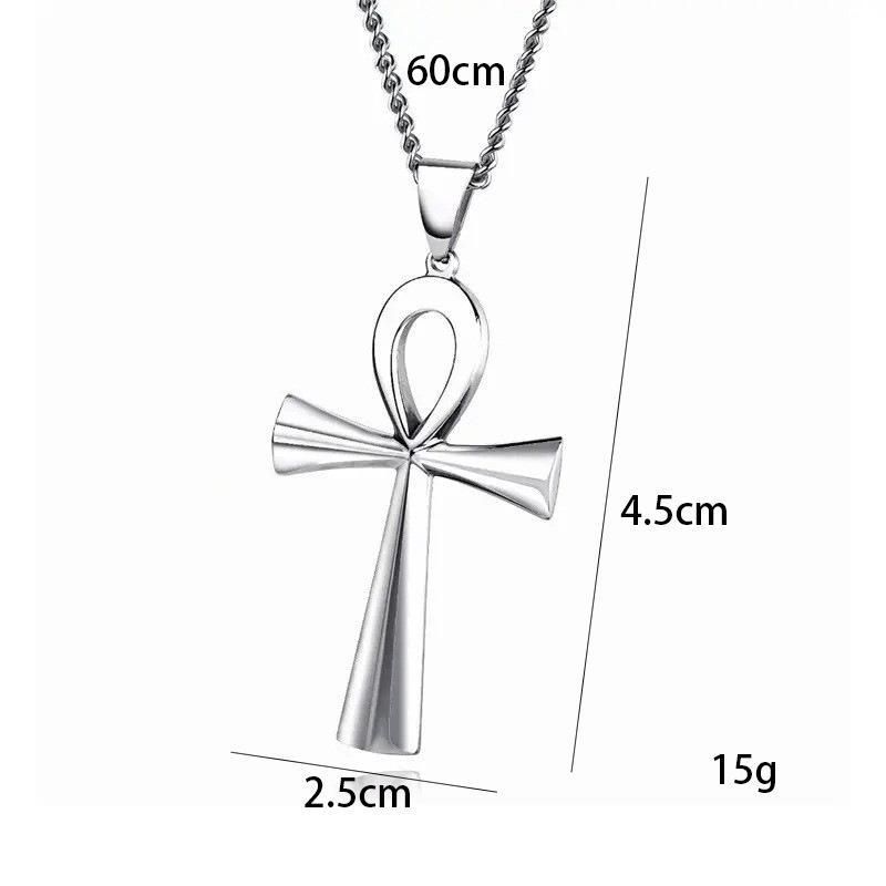 60cm Titanium Steel Ancient Egyptian Cross Necklace With Bow Glossy Double Elements, Gold, Silver And Black Three Colors Optional, Sweat-proof And Rust-proof, European And American Light Luxury Men's