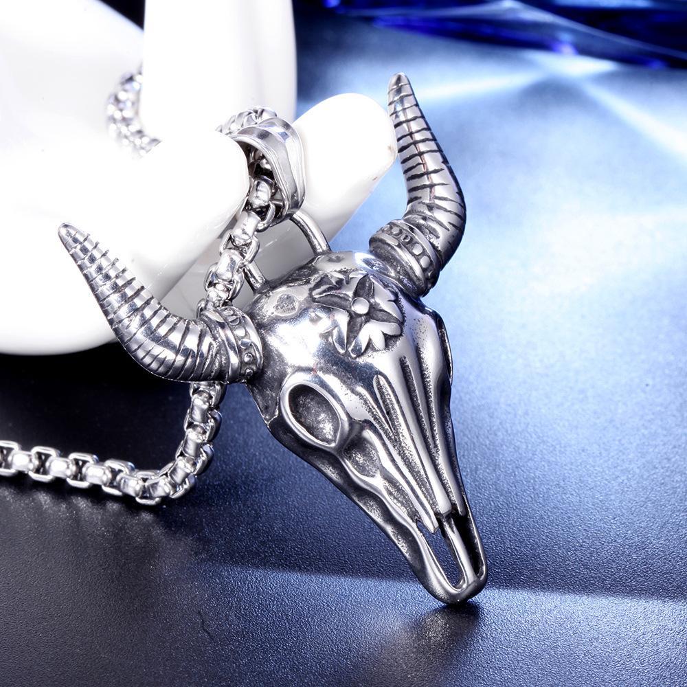 Demon Goat King Necklace 60cm Extended Titanium Steel Collarbone Chain! 3D Three-dimensional Skull Pendant, Dark Wind In Europe And America Fashion Accessories > Jewelry > Men Jewelry > Necklaces