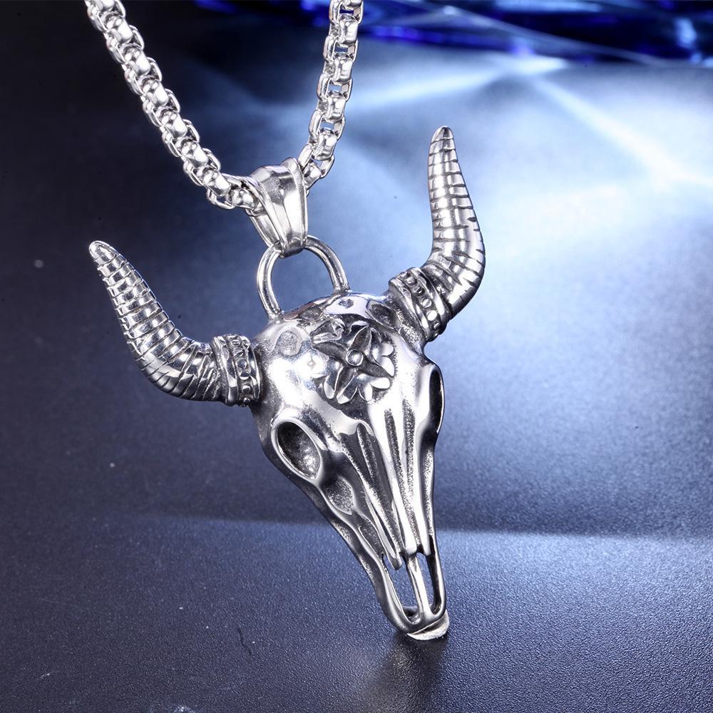 Demon Goat King Necklace 60cm Extended Titanium Steel Collarbone Chain! 3D Three-dimensional Skull Pendant, Dark Wind In Europe And America Fashion Accessories > Jewelry > Men Jewelry > Necklaces