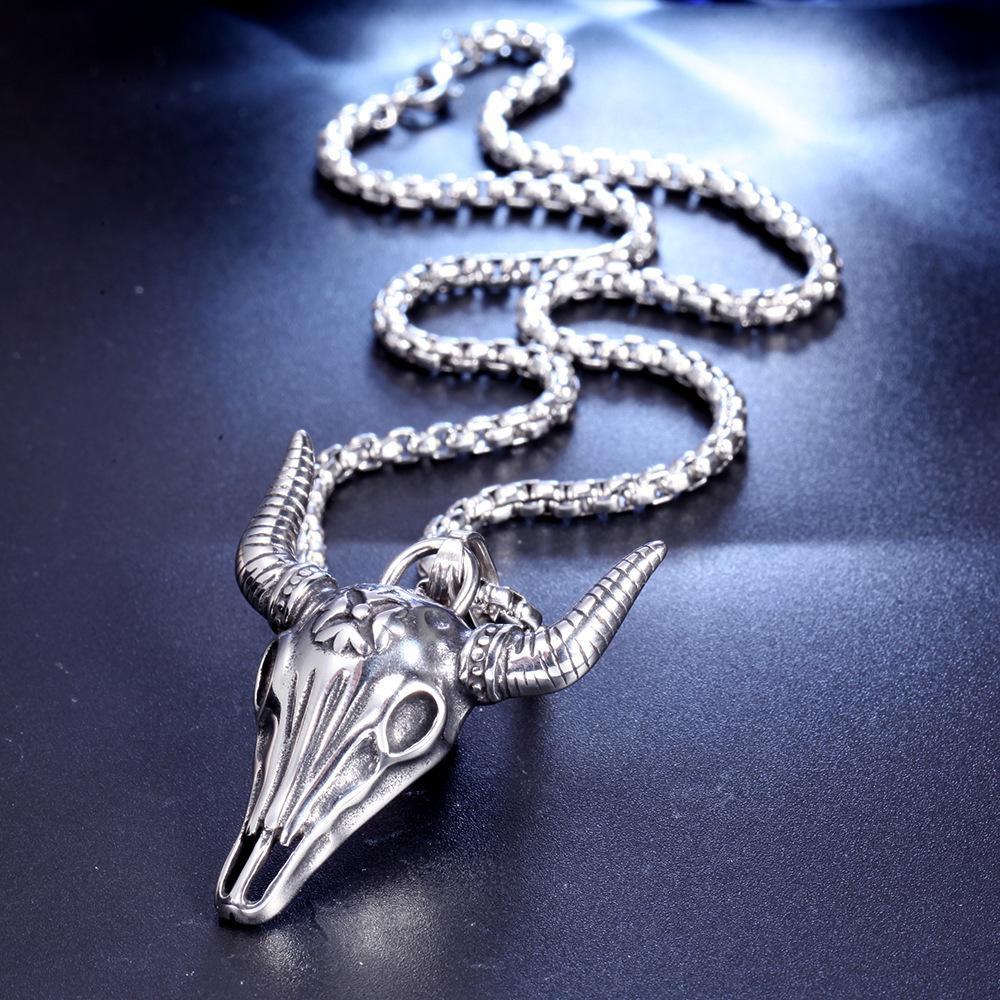 Demon Goat King Necklace 60cm Extended Titanium Steel Collarbone Chain! 3D Three-dimensional Skull Pendant, Dark Wind In Europe And America Fashion Accessories > Jewelry > Men Jewelry > Necklaces