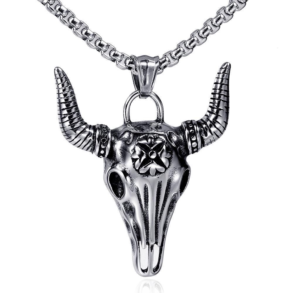 Demon Goat King Necklace 60cm Extended Titanium Steel Collarbone Chain! 3D Three-dimensional Skull Pendant, Dark Wind In Europe And America Fashion Accessories > Jewelry > Men Jewelry > Necklaces
