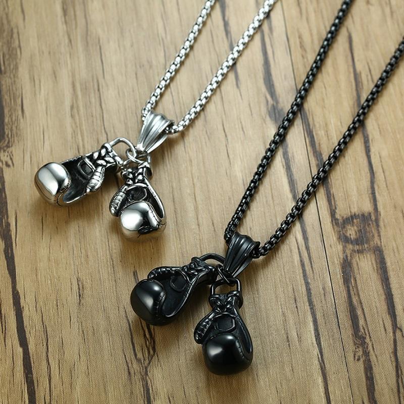 Fisting Faith·Titanium Steel Chain Necklace 60CM European And American Trendy Men's Necklace 3D Three-dimensional Boxing Gloves Pendant Gold, Silver And Black Three-color Electroplated Fitness Jewelry