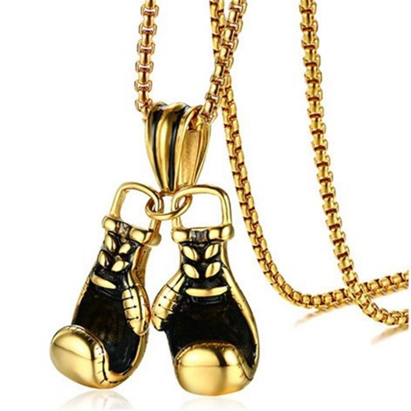 Fisting Faith·Titanium Steel Chain Necklace 60CM European And American Trendy Men's Necklace 3D Three-dimensional Boxing Gloves Pendant Gold, Silver And Black Three-color Electroplated Fitness Jewelry