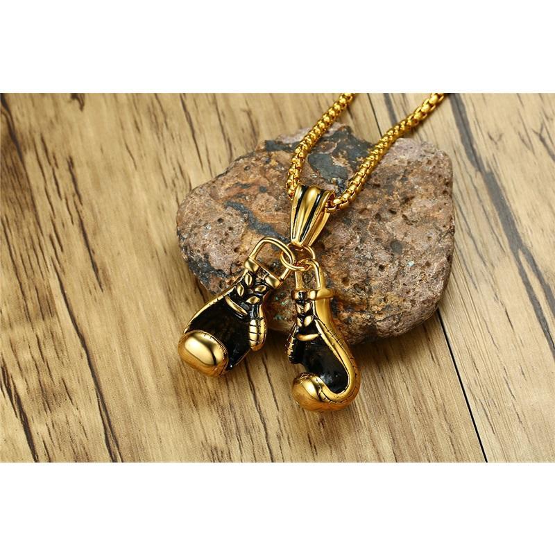Fisting Faith·Titanium Steel Chain Necklace 60CM European And American Trendy Men's Necklace 3D Three-dimensional Boxing Gloves Pendant Gold, Silver And Black Three-color Electroplated Fitness Jewelry