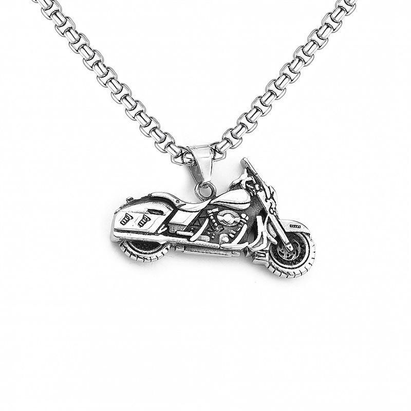 60CM Titanium Steel Motorcycle Necklace 3D Three-dimensional Motorcycle Pendant Hip-hop Street Style Men Hardcore Accessories Fashion Accessories  Men Jewelry > Fashion Necklace+Free gift box