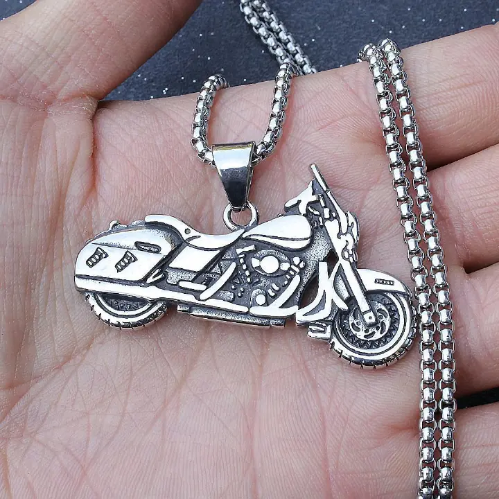 60CM Titanium Steel Motorcycle Necklace 3D Three-dimensional Motorcycle Pendant Hip-hop Street Style Men Hardcore Accessories Fashion Accessories  Men Jewelry > Fashion Necklace+Free gift box