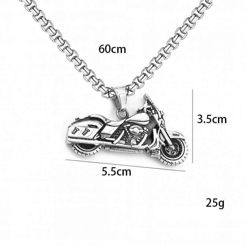 60CM Titanium Steel Motorcycle Necklace 3D Three-dimensional Motorcycle Pendant Hip-hop Street Style Men Hardcore Accessories Fashion Accessories  Men Jewelry > Fashion Necklace+Free gift box