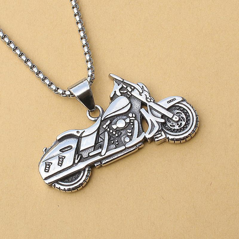 60CM Titanium Steel Motorcycle Necklace 3D Three-dimensional Motorcycle Pendant Hip-hop Street Style Men Hardcore Accessories Fashion Accessories  Men Jewelry > Fashion Necklace+Free gift box