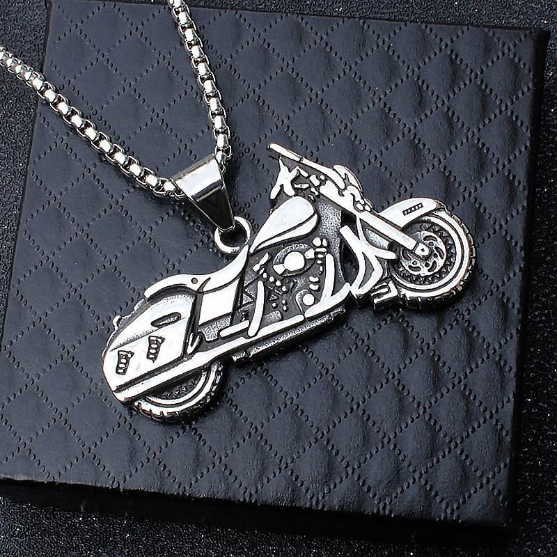 60CM Titanium Steel Motorcycle Necklace 3D Three-dimensional Motorcycle Pendant Hip-hop Street Style Men Hardcore Accessories Fashion Accessories  Men Jewelry > Fashion Necklace+Free gift box