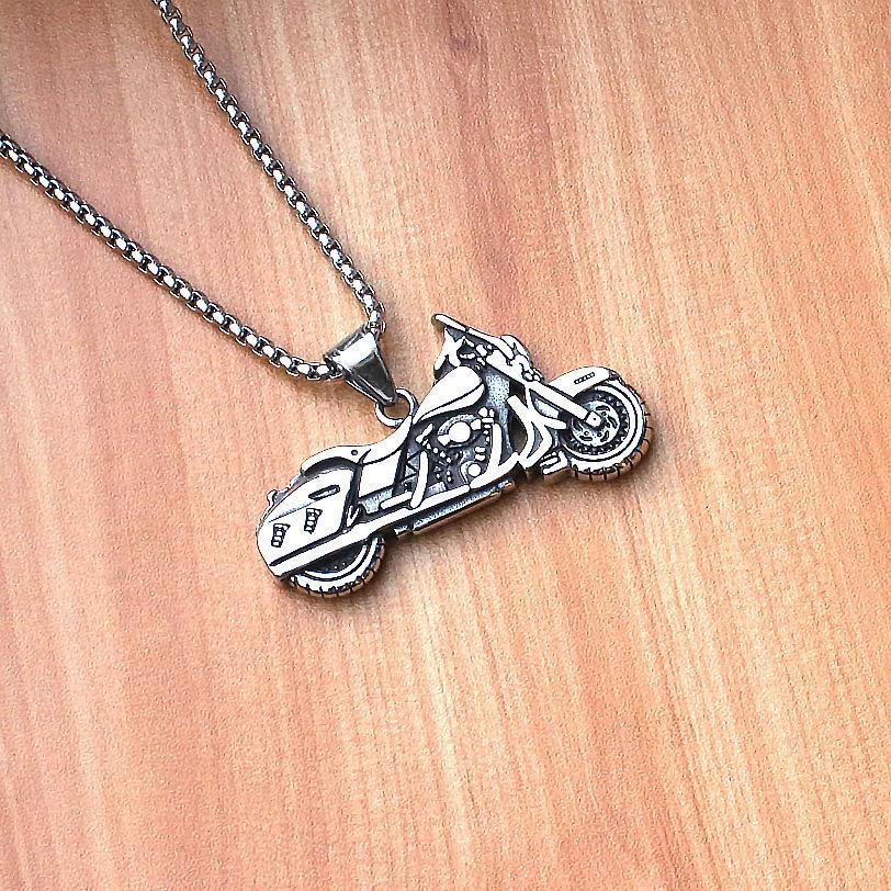 60CM Titanium Steel Motorcycle Necklace 3D Three-dimensional Motorcycle Pendant Hip-hop Street Style Men Hardcore Accessories Fashion Accessories  Men Jewelry > Fashion Necklace+Free gift box