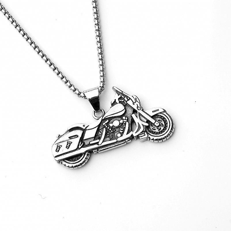 60CM Titanium Steel Motorcycle Necklace 3D Three-dimensional Motorcycle Pendant Hip-hop Street Style Men Hardcore Accessories Fashion Accessories  Men Jewelry > Fashion Necklace+Free gift box
