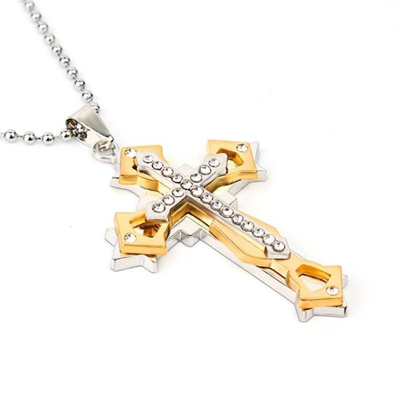Light Luxury Chain 60CM Gold Blue Black Three-color Cross Necklace Men's Women's Pendant Korean Style Trendy Accessories Gifts For Self-welcome Men Jewelry > Necklaces+Free gift box