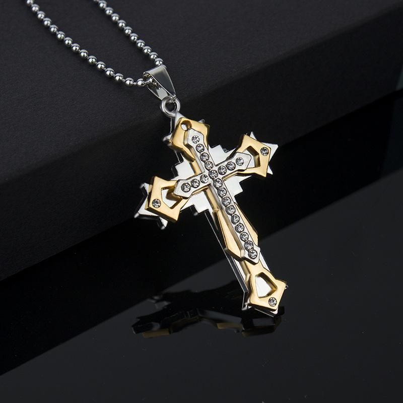 Light Luxury Chain 60CM Gold Blue Black Three-color Cross Necklace Men's Women's Pendant Korean Style Trendy Accessories Gifts For Self-welcome Men Jewelry > Necklaces+Free gift box
