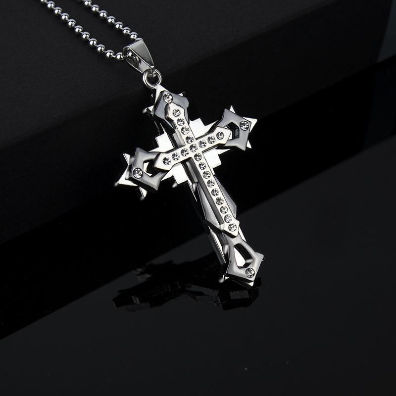Light Luxury Chain 60CM Gold Blue Black Three-color Cross Necklace Men's Women's Pendant Korean Style Trendy Accessories Gifts For Self-welcome Men Jewelry > Necklaces+Free gift box