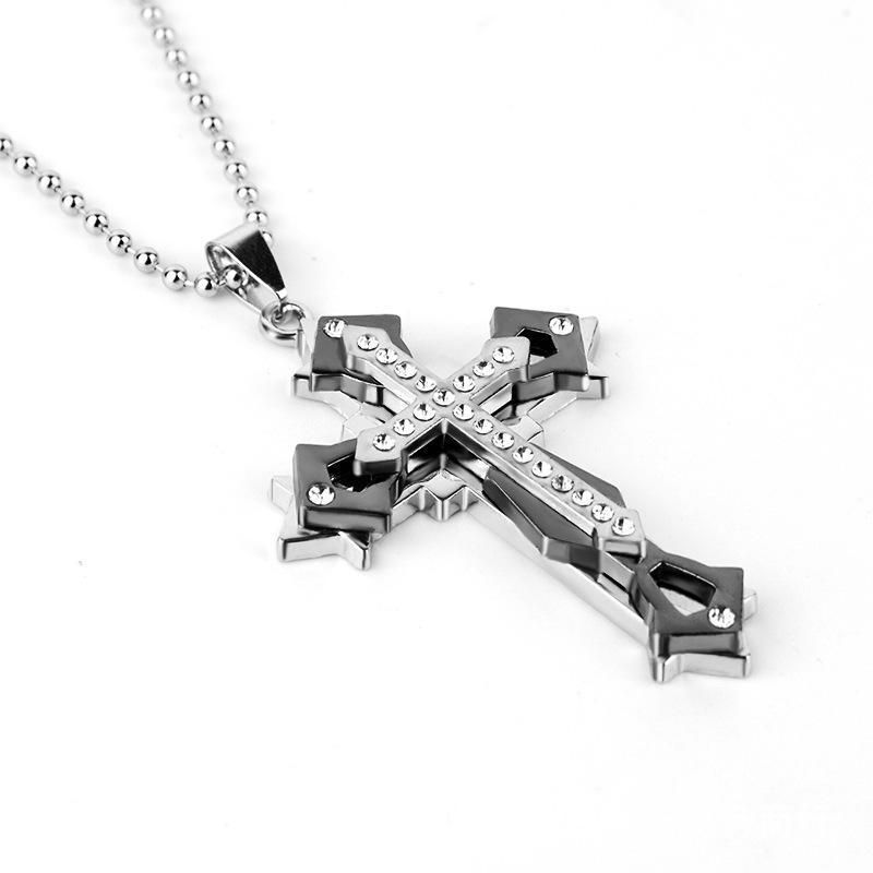 Light Luxury Chain 60CM Gold Blue Black Three-color Cross Necklace Men's Women's Pendant Korean Style Trendy Accessories Gifts For Self-welcome Men Jewelry > Necklaces+Free gift box