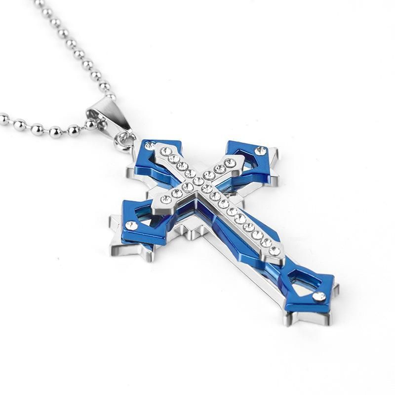Light Luxury Chain 60CM Gold Blue Black Three-color Cross Necklace Men's Women's Pendant Korean Style Trendy Accessories Gifts For Self-welcome Men Jewelry > Necklaces+Free gift box