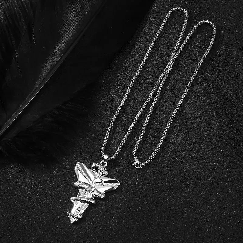 Dark Tide Chain 60cm Black Silver Snake Wrapped Cross Necklace Men And Women's Same Style Versatile Style Collarbone Chain Fashion Accessories > Jewelry > Men Jewelry  Fashion Necklaces+Free gift box