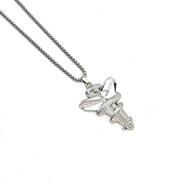 Dark Tide Chain 60cm Black Silver Snake Wrapped Cross Necklace Men And Women's Same Style Versatile Style Collarbone Chain Fashion Accessories > Jewelry > Men Jewelry  Fashion Necklaces+Free gift box