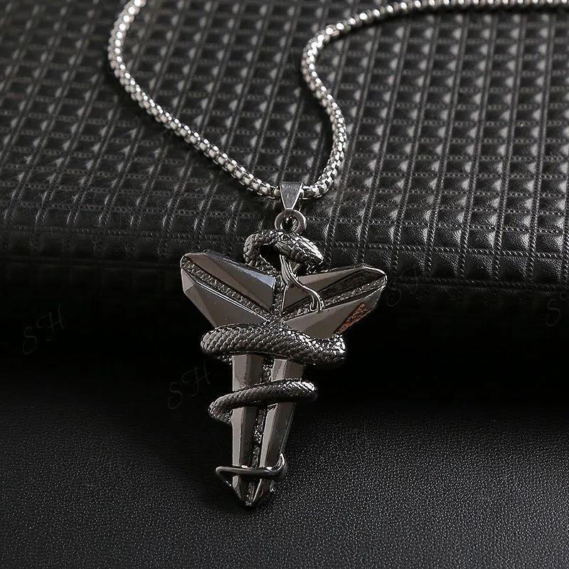 Dark Tide Chain 60cm Black Silver Snake Wrapped Cross Necklace Men And Women's Same Style Versatile Style Collarbone Chain Fashion Accessories > Jewelry > Men Jewelry  Fashion Necklaces+Free gift box