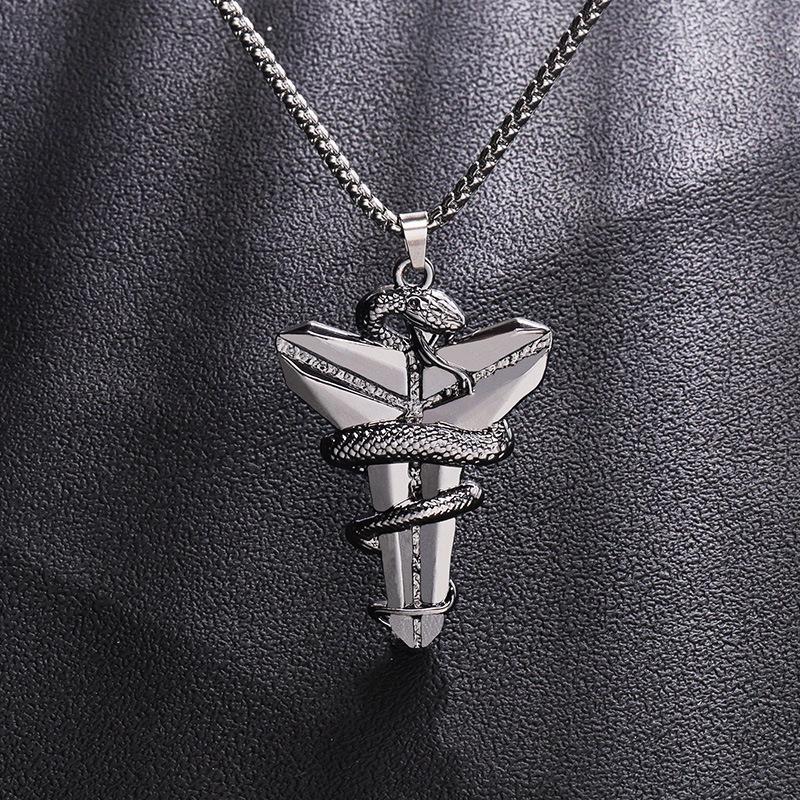 Dark Tide Chain 60cm Black Silver Snake Wrapped Cross Necklace Men And Women's Same Style Versatile Style Collarbone Chain Fashion Accessories > Jewelry > Men Jewelry  Fashion Necklaces+Free gift box