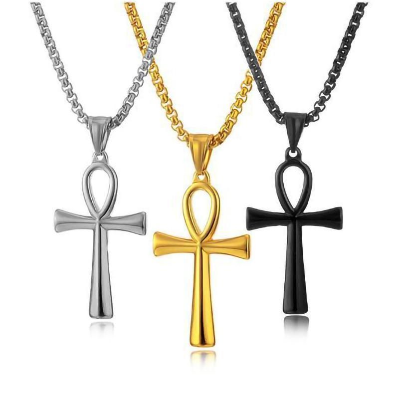 2025 Light Luxury 60CM Three-color Gold, Silver And Black Bow Cross Neck! Ancient Egyptian Mysterious Glossy Pendant, Collarbone Chain For Men And Women Men Jewelry > Necklaces+Free gift box