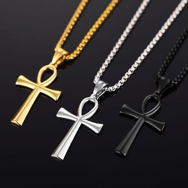 2025 Light Luxury 60CM Three-color Gold, Silver And Black Bow Cross Neck! Ancient Egyptian Mysterious Glossy Pendant, Collarbone Chain For Men And Women Men Jewelry > Necklaces+Free gift box