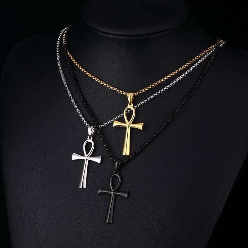 2025 Light Luxury 60CM Three-color Gold, Silver And Black Bow Cross Neck! Ancient Egyptian Mysterious Glossy Pendant, Collarbone Chain For Men And Women Men Jewelry > Necklaces+Free gift box