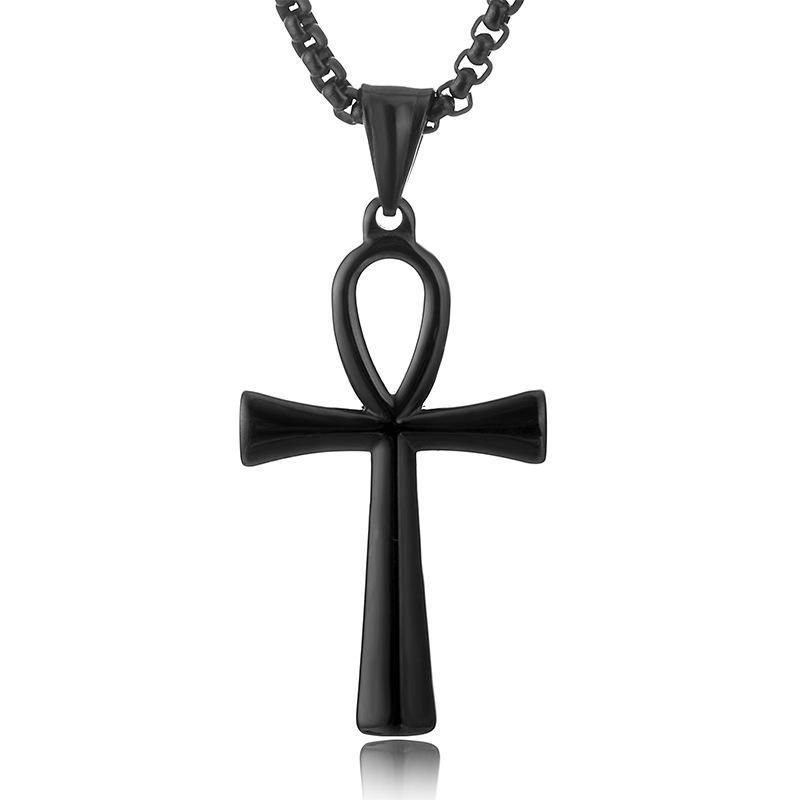 2025 Light Luxury 60CM Three-color Gold, Silver And Black Bow Cross Neck! Ancient Egyptian Mysterious Glossy Pendant, Collarbone Chain For Men And Women Men Jewelry > Necklaces+Free gift box