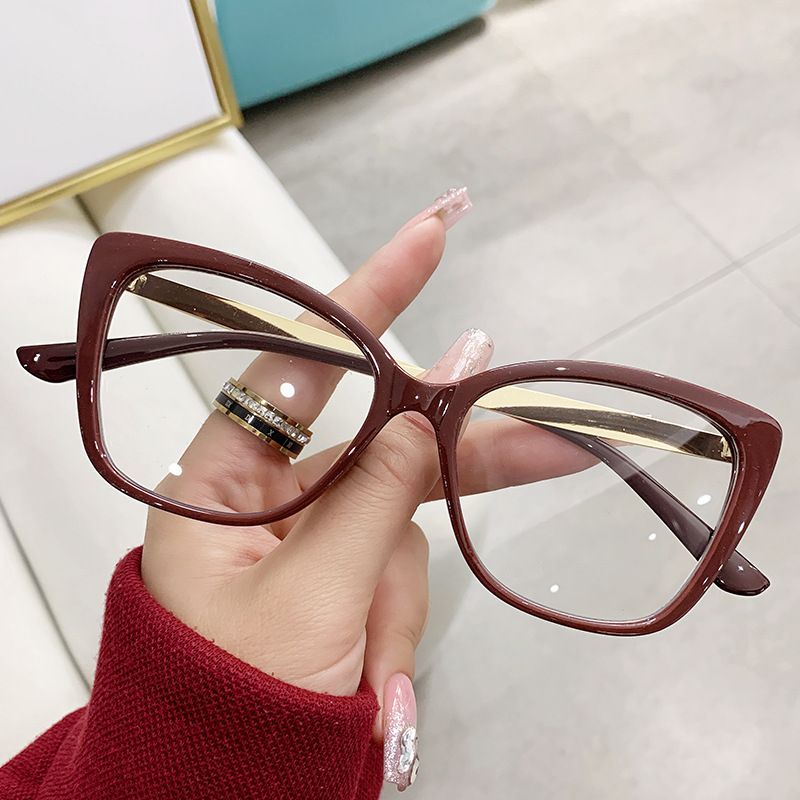 Fashion Accessories > Accessories > Women Accessories > Sunglasses & Eyewear Accessories > Sunglasses  Cat Eye Glasses Women  Color Blocking Design Blue Light Glasses  Trendy Eyewear Frame