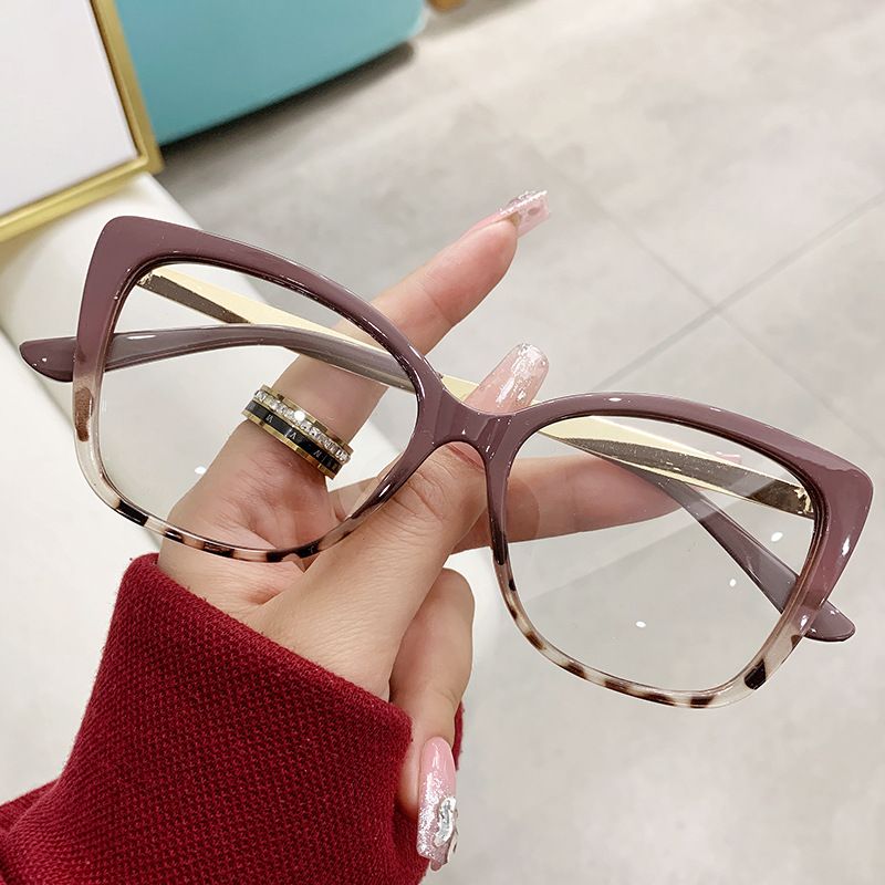 Fashion Accessories > Accessories > Women Accessories > Sunglasses & Eyewear Accessories > Sunglasses  Cat Eye Glasses Women  Color Blocking Design Blue Light Glasses  Trendy Eyewear Frame