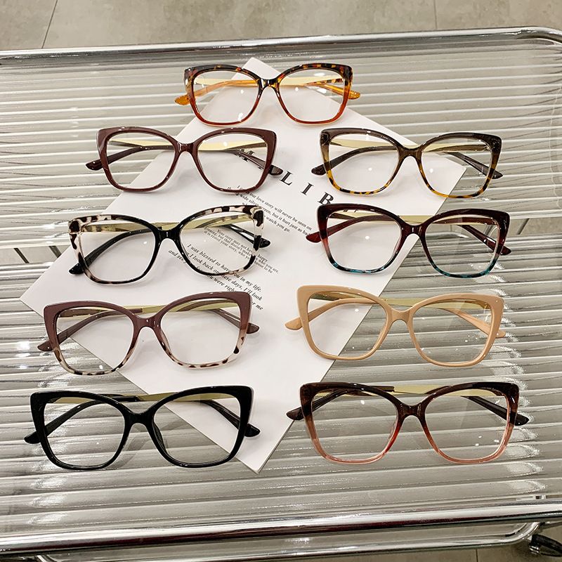 Fashion Accessories > Accessories > Women Accessories > Sunglasses & Eyewear Accessories > Sunglasses  Cat Eye Glasses Women  Color Blocking Design Blue Light Glasses  Trendy Eyewear Frame