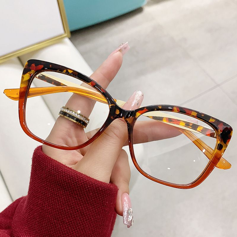 Fashion Accessories > Accessories > Women Accessories > Sunglasses & Eyewear Accessories > Sunglasses  Cat Eye Glasses Women  Color Blocking Design Blue Light Glasses  Trendy Eyewear Frame