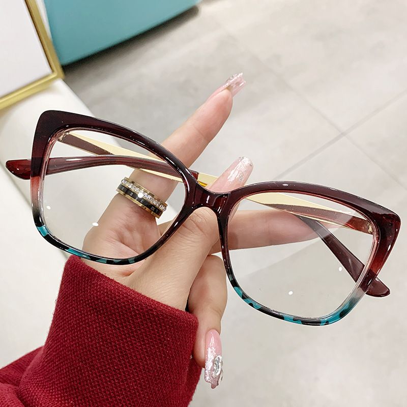 Fashion Accessories > Accessories > Women Accessories > Sunglasses & Eyewear Accessories > Sunglasses  Cat Eye Glasses Women  Color Blocking Design Blue Light Glasses  Trendy Eyewear Frame