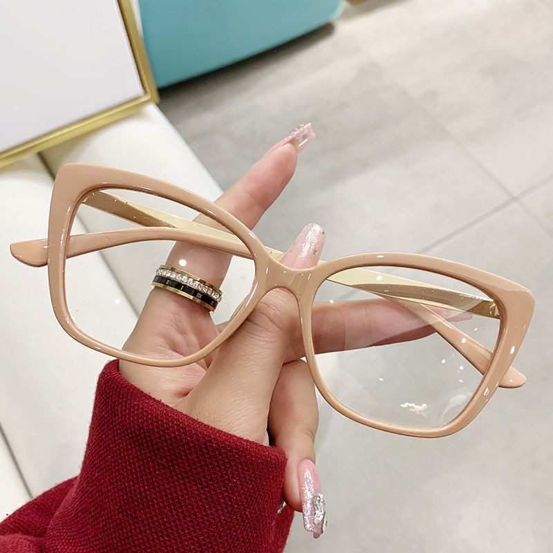 Fashion Accessories > Accessories > Women Accessories > Sunglasses & Eyewear Accessories > Sunglasses  Cat Eye Glasses Women  Color Blocking Design Blue Light Glasses  Trendy Eyewear Frame