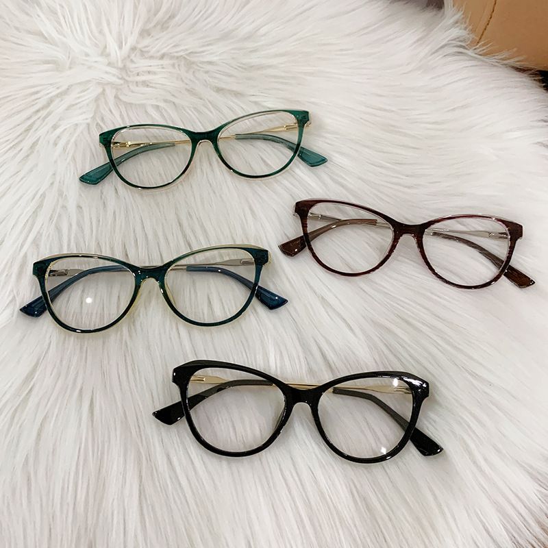 Fashion Accessories > Accessories > Women Accessories > Sunglasses & Eyewear Accessories > Sunglasses  European & American Retro Cat Eye Glasses Spring Hinge Blue Light Blocking Flat Lenses
