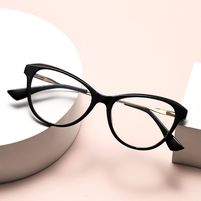Fashion Accessories > Accessories > Women Accessories > Sunglasses & Eyewear Accessories > Sunglasses  European & American Retro Cat Eye Glasses Spring Hinge Blue Light Blocking Flat Lenses