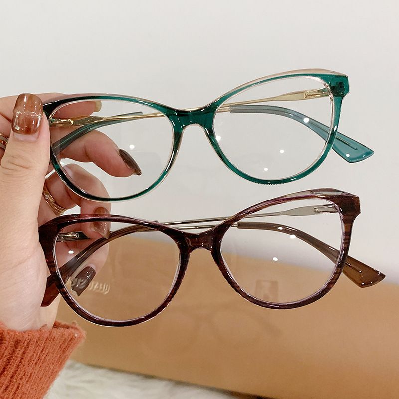 Fashion Accessories > Accessories > Women Accessories > Sunglasses & Eyewear Accessories > Sunglasses  European & American Retro Cat Eye Glasses Spring Hinge Blue Light Blocking Flat Lenses