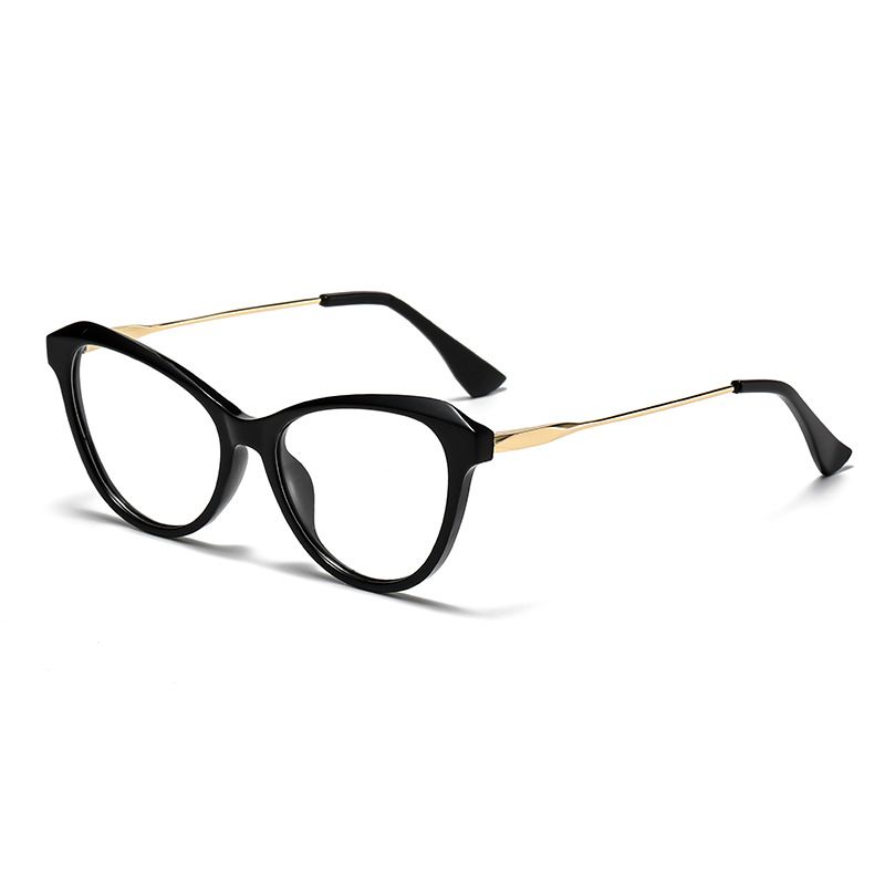Fashion Accessories > Accessories > Women Accessories > Sunglasses & Eyewear Accessories > Sunglasses  European & American Retro Cat Eye Glasses Spring Hinge Blue Light Blocking Flat Lenses