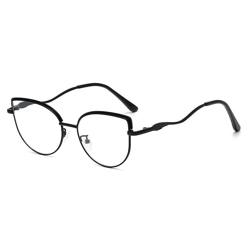 Fashion Accessories > Accessories > Women Accessories > Sunglasses & Eyewear Accessories > Sunglasses 2025 Trendy Cat Eye Glasses Women European Metal Frame Blue Light Blocking Flat Lense