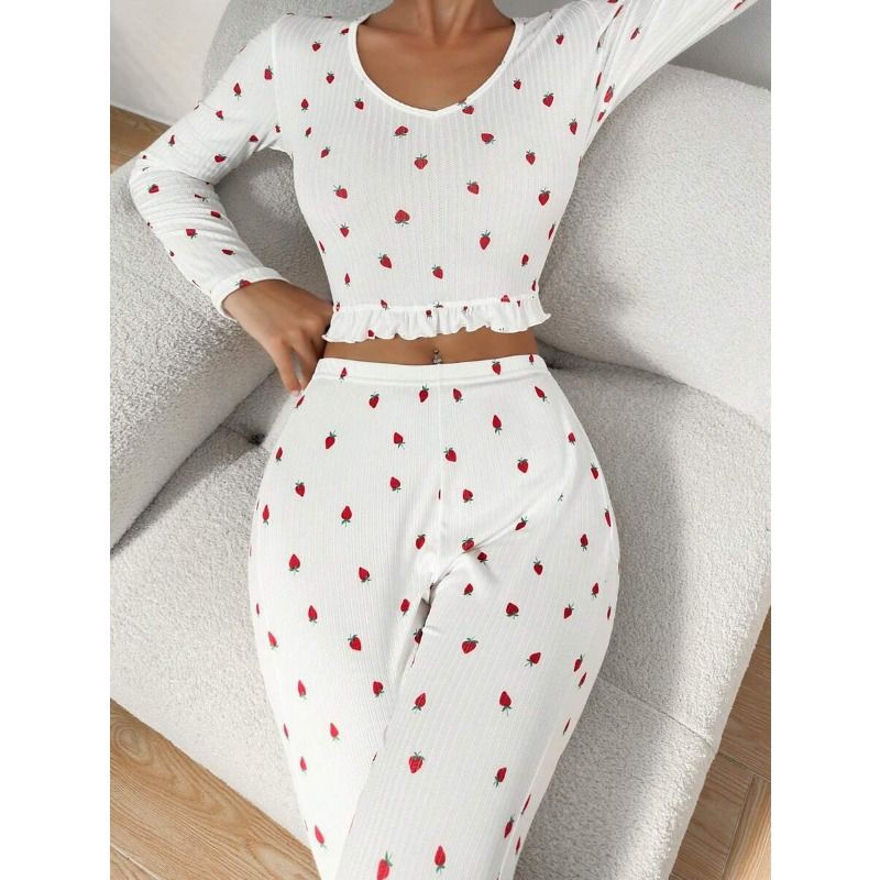Clothes > Women's Clothing > Sleep & Lounge > Nightgowns & Sleepshirts EURO CHIC Ruffle Trim Pajama Set - Blouse & Palazzo Pants  Womens Luxury Loungewear