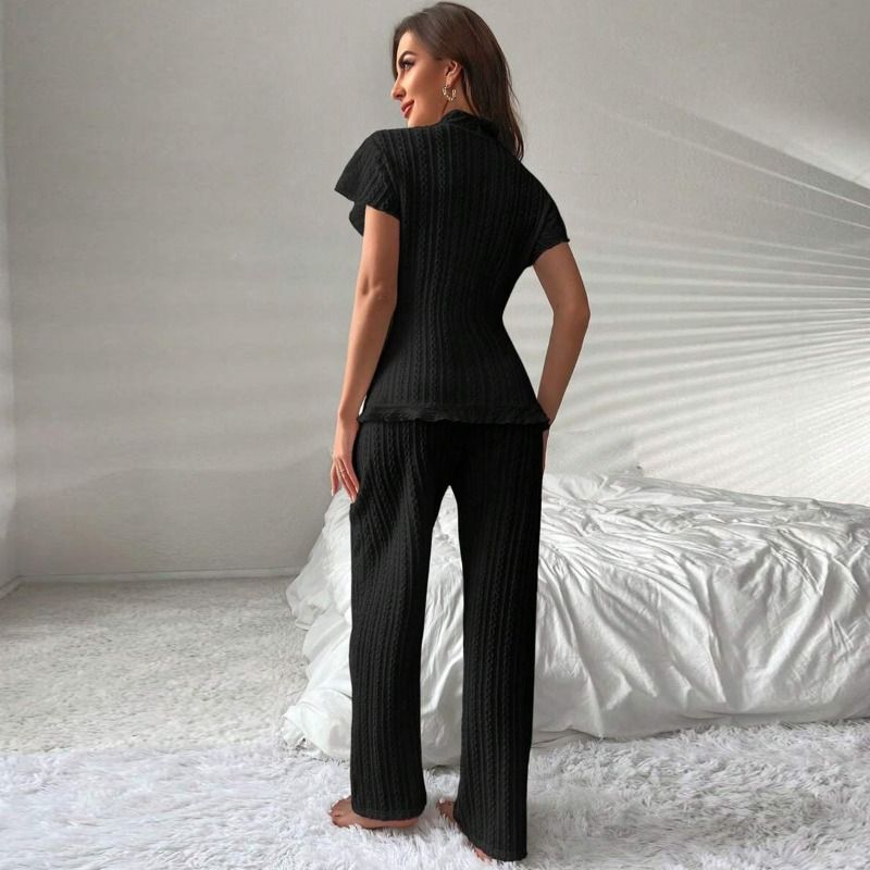Clothes > Women's Clothing > Sleep & Lounge > Nightgowns & Sleepshirts DESIGNER SET Knit Tie-Waist Pajama - Peplum Top & Palazzo Pants  Womens Luxury Loungewear