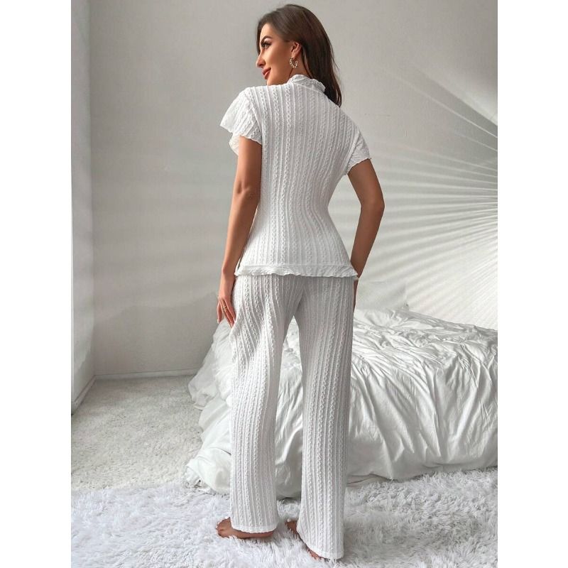 Clothes > Women's Clothing > Sleep & Lounge > Nightgowns & Sleepshirts DESIGNER SET Knit Tie-Waist Pajama - Peplum Top & Palazzo Pants  Womens Luxury Loungewear
