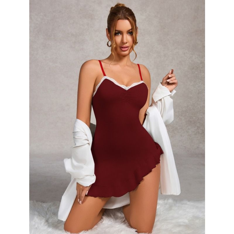 Clothes > Women's Clothing > Sleep & Lounge > Nightgowns & Sleepshirts  European and American Nightgowns Sexy Ruffle Irregular Slim Fit Slim Suspender Lace Lace Dress Dress for Women