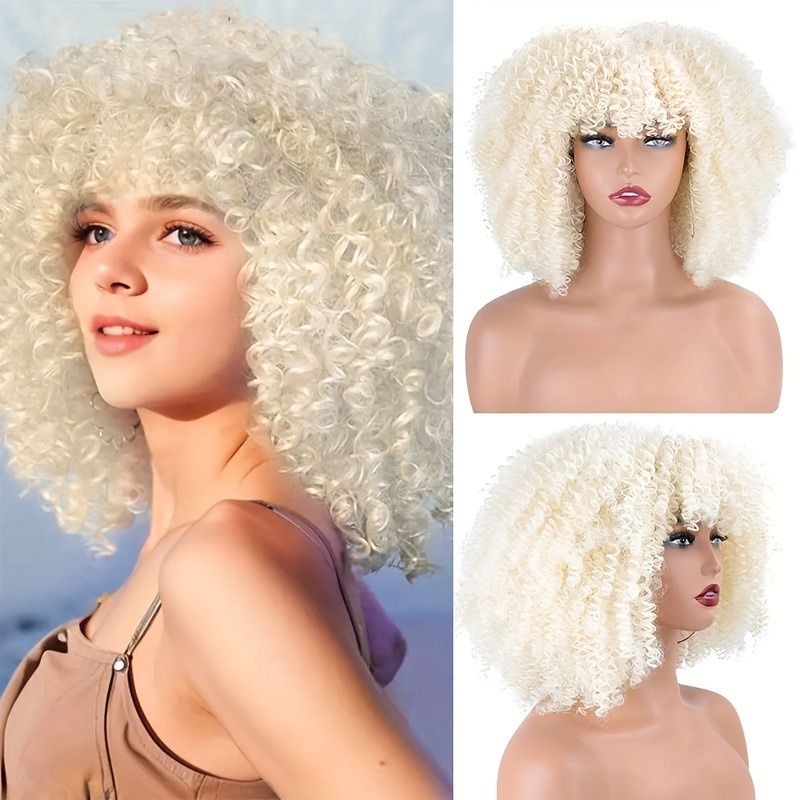 Health & Beauty > Hair > Wigs > Synthetic Wigs > Synthetic Lace Wigs Afro Kinky Curly Wig - Synthetic Heat Resistant Hairpiece for Women