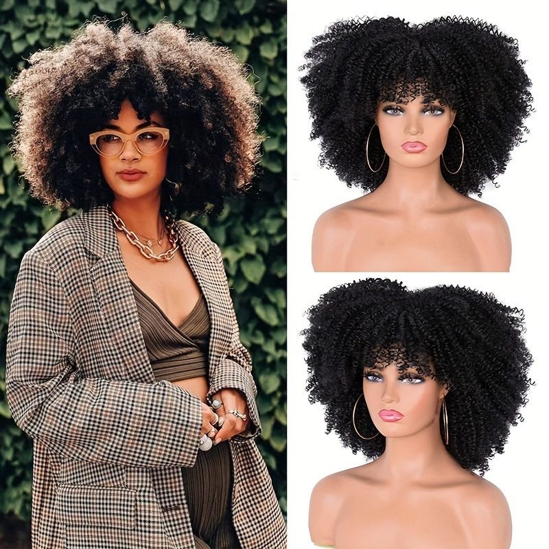 Health & Beauty > Hair > Wigs > Synthetic Wigs > Synthetic Lace Wigs Afro Kinky Curly Wig - Synthetic Heat Resistant Hairpiece for Women