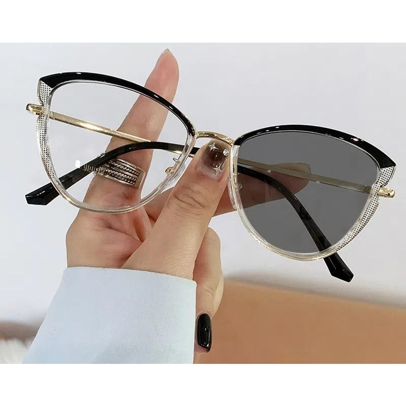 Fashion Accessories > Accessories > Women Accessories > Sunglasses Flat-light Glasses Cat Eye Glasses Frame Trendy European and American Color Change Anti-blue Light Glasses Color Change Glasses