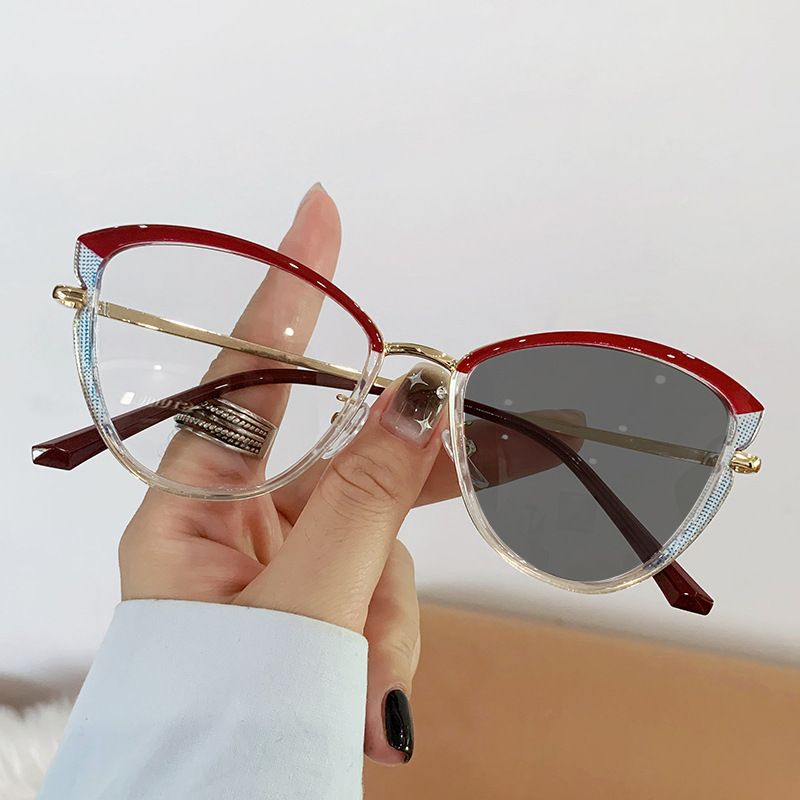 Fashion Accessories > Accessories > Women Accessories > Sunglasses Flat-light Glasses Cat Eye Glasses Frame Trendy European and American Color Change Anti-blue Light Glasses Color Change Glasses