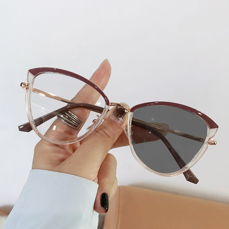Fashion Accessories > Accessories > Women Accessories > Sunglasses Flat-light Glasses Cat Eye Glasses Frame Trendy European and American Color Change Anti-blue Light Glasses Color Change Glasses